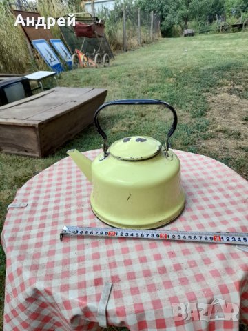 Стар емайлиран чайник #28, снимка 3 - Антикварни и старинни предмети - 33663478