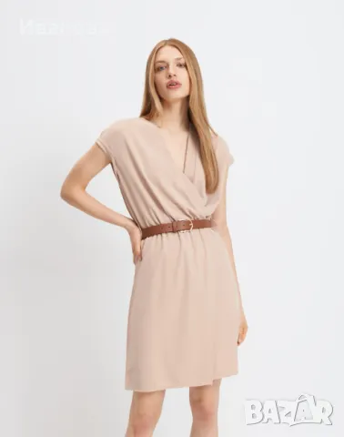 MOHITO Стилна рокличка с колан. Елегантна бежова рокля, снимка 3 - Рокли - 50141041