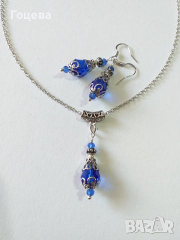 Разкошен комплект бижута в кралско синьо и филигранни орнаменти в цвят Сребро , снимка 3 - Бижутерийни комплекти - 37849224