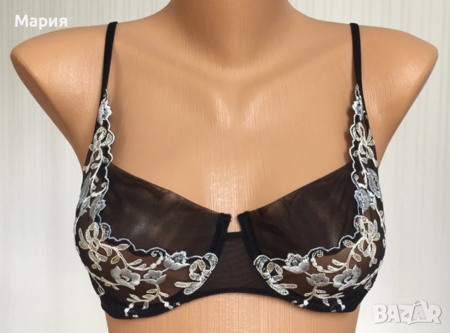 75 D / Д Malizia by La Perla Луксозен Сутиен Малиция от Ла Перла Прозрачен Цветя Бродерия Син Черен