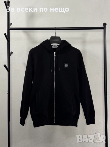 Stone Island Мъжки Черен Суитшърт Със Шито Лого И С Качулка🔝Худи Код V.B.79