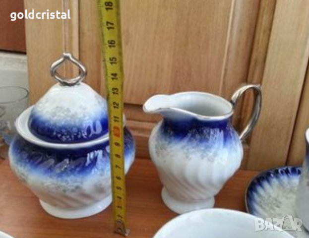 Порцеланов сервиз за чай кобалт и сребро , снимка 5 - Антикварни и старинни предмети - 43187696