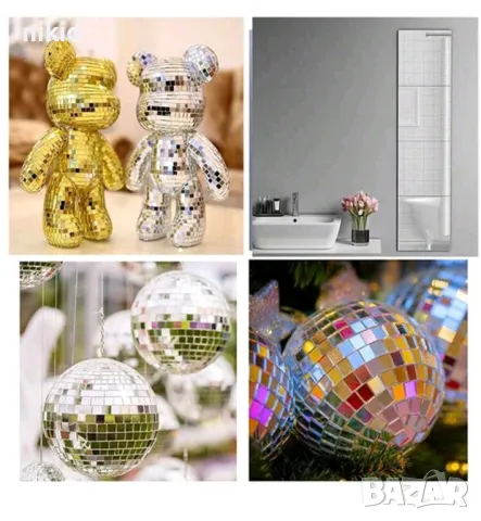 ситни квадратчета лента диско огледална мозайка пайети стъкло самозалепващи лепенка декорация украса, снимка 4 - Други - 48182650