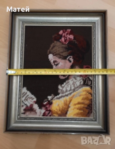 Гоблен " Момичето с книгата"* В красива рамка* Едър бод, снимка 6 - Гоблени - 52269679