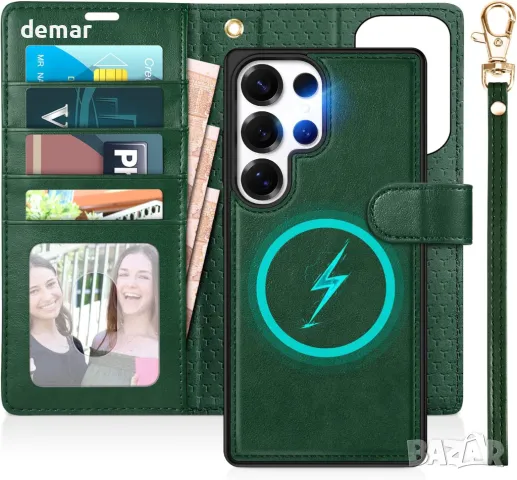 Калъф TUCCH Wallet за Galaxy S25 Ultra (6,9") 2025 5G, 2 в 1 отделящ се фолио калъф, каишка за китка