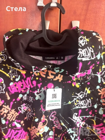 TERRANOVA детски, за момиче, РАЗЛИЧНИ ЦВЕТОВЕ, кроп суитшърт с десен графити, бял, нов, с етикет, снимка 11 - Детски анцузи и суичери - 47112387