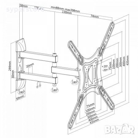 Универсална стойка за Телевизор 23 - 55" SBOX LCD-443 Стенна за TV до 30кг., снимка 2 - Стойки, 3D очила, аксесоари - 33345146