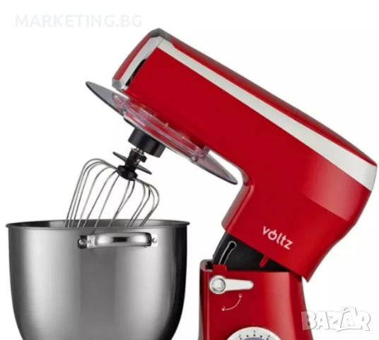 Планетарен миксер с купа от инокс Voltz, 2100W, 7.5 литра, 3 бъркалки, 6 степени + Pulse, LED, снимка 3 - Миксери - 50469593