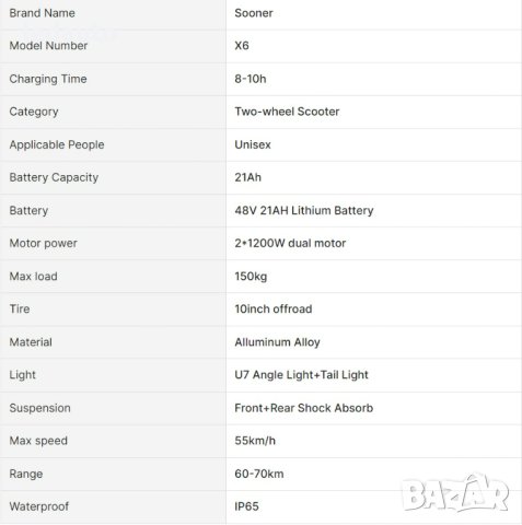 НОВО! Електрически скутер/тротинетка SOONER X6 2400W 21AH, снимка 8 - Други спортове - 43227087