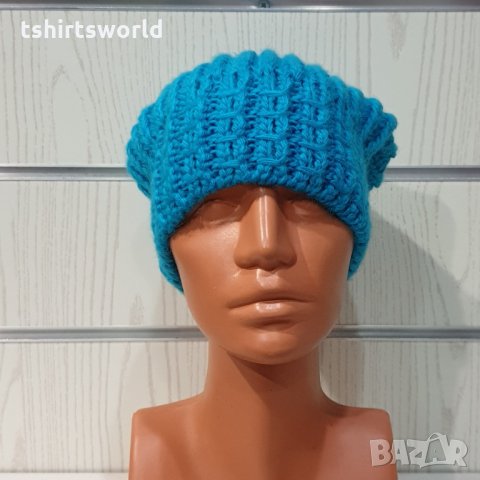 Нова зимна плетена шапка тип джудже в син цвят, снимка 10 - Шапки - 35491097