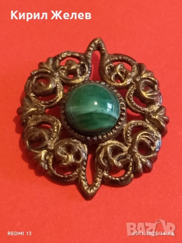 СТАРИННА БРОШКА АРТ ДЕКО СТИЛ СКЪПОЦЕННА с ЗЕЛЕН АХАТ 52224