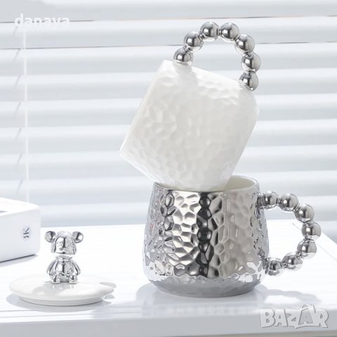 4330 Луксозна керамична чаша с капаче мече и лъжичка, снимка 2 - Чаши - 43543395