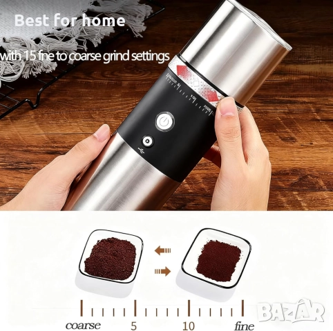  Електрическа, преносима, безжична, акумулаторна кафемелачка  с 15 настройки за смилане  , снимка 3 - Кафемашини - 51796598