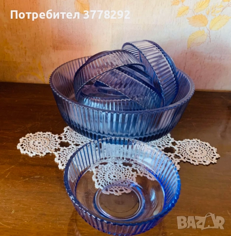 Сервиз за компот в синьо/лилаво, от преди 50г., снимка 2 - Прибори за хранене, готвене и сервиране - 52019048