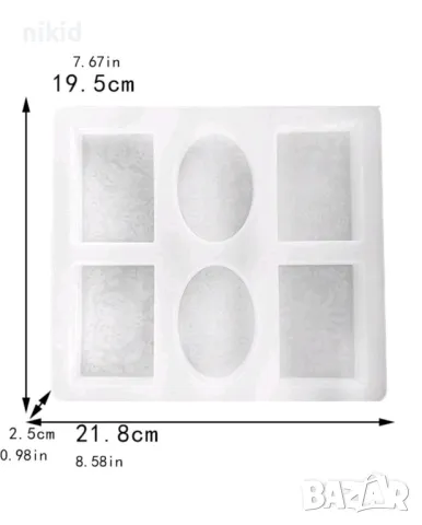 6 декорирани правоъгълник и овал дълбок калъп силиконов молд форма за фондан гипс сапун, снимка 8 - Форми - 31542944