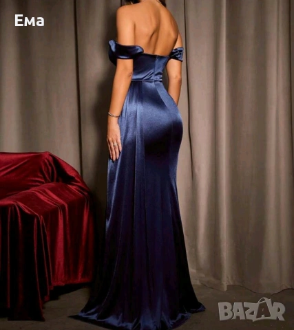 Синя, сатенена бална/елегантна рокля! , снимка 2 - Рокли - 53560475