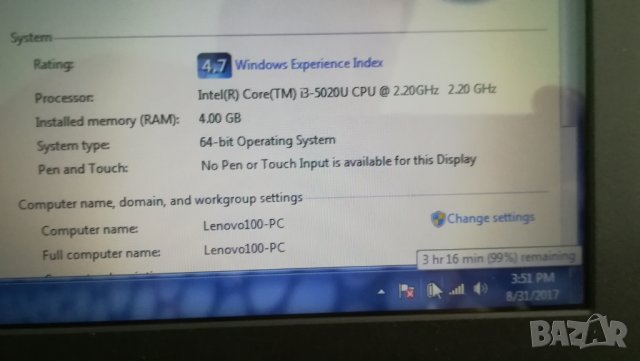 Лаптоп Lenovo 100 I3-5020/8GB/1000GB, снимка 5 - Лаптопи за работа - 28402569