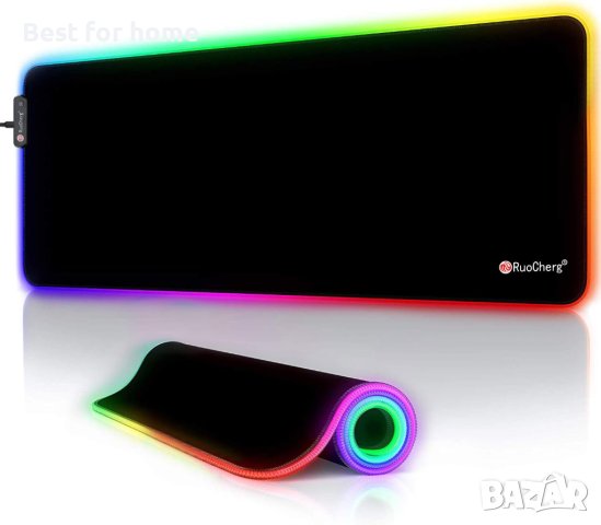 RuoCherg RGB игрална подложка за мишка 800x300,за геймъри,противоплъзгаща гумена основа и водоустойч, снимка 4 - Други - 43283907