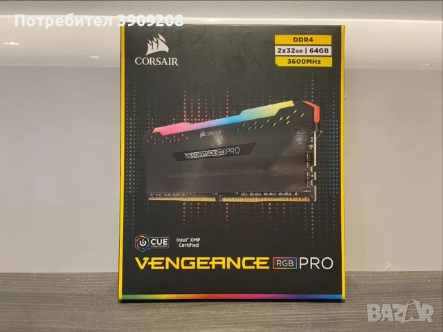 Рам памет 64GB (2 x 32GB) DDR4 3600MHz, Corsair Vengeance RGB Pro, C18