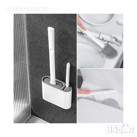 Четка за тоалетна чиния от силикон в комплект с ПВЦ четка и поставка за стена или под, снимка 2 - Мопове, кофи, четки и метли - 44002482