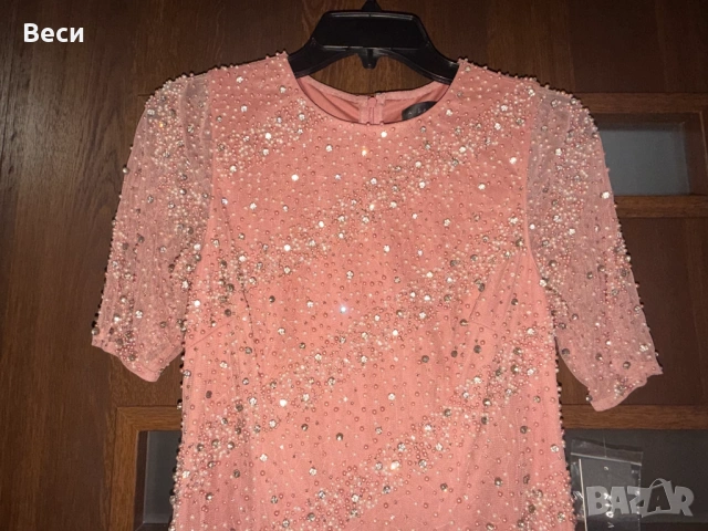 Дълга рокля Aidan Mattox - розова праскова, снимка 5 - Рокли - 53204802