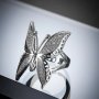 Красив сребърен пръстен с пеперуда и камъни , снимка 2