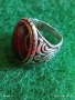 Винтидж сребърен пръстен орнаментиран ювелирно полиран ЧЕРЕН АХАТ уникален много красив 48799, снимка 6