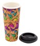 Чаша за кафе, с корк и капак, с пеперуди, 500 мл, снимка 1 - Чаши - 43883660