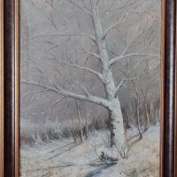 Картина, зимен пейзаж, гора, Я. Петров,1970-те год, снимка 1 - Картини - 32543890