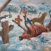 Картина Станьо Стаматов 1886 - 1968 Военно гробище масло, снимка 4 - Картини - 28321711