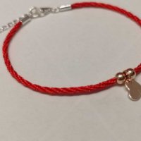 Дамска гривна червен шнур и сребърно сърце със покритие от розово злато, снимка 5 - Гривни - 28244551