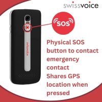 Нов SWISSVOICE S510-C Мобилен телефон за възрастни хора с докинг станция SOS Калъф, снимка 3 - Други - 43393745