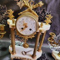 Френски каминен часовник и два свещника , снимка 3 - Стенни часовници - 40011844