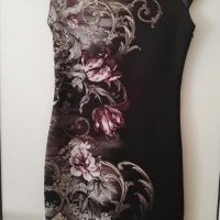 Черна рокля с флорални мотиви , снимка 2 - Рокли - 26528519