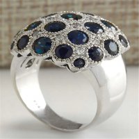 Сребърен пръстен с множество сапфири, снимка 3 - Пръстени - 32502498