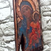 старинна икона на Света Богородица с Младенеца 21/11.5 см, декупаж уникат, снимка 2 - Икони - 32361707