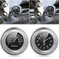 Моточасовник термометър часовник за мотор колело кормило алуминиев светещ универсален, снимка 2 - Аксесоари и консумативи - 41836773