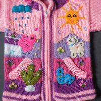 Розова перуанска детска жилетка с елфска качулка, размери от 0 до 7 години , снимка 3 - Детски пуловери и жилетки - 35537452