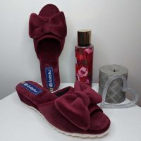 INBLU Луксозни италиански домашни чехли с ефектна пандела, Бордо, снимка 5 - Пантофи - 35607435