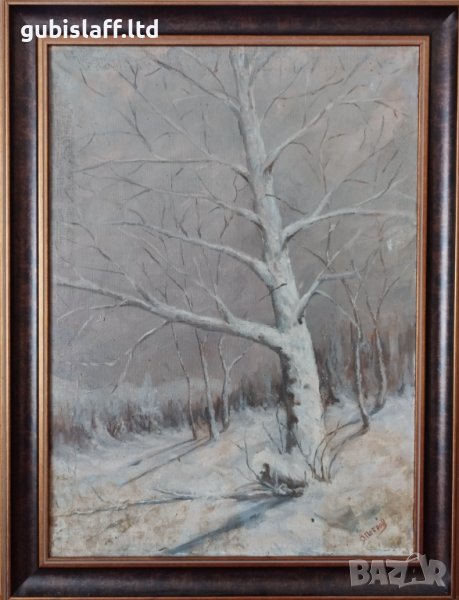 Картина, зимен пейзаж, гора, Я. Петров,1970-те год, снимка 1