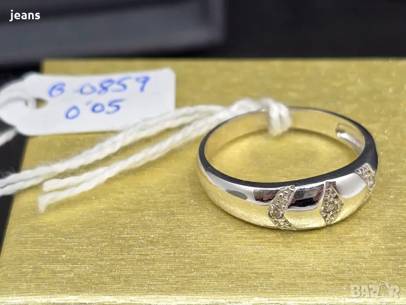 Пръстен бяло злато 750, диаманти. Размер 17мм., снимка 1