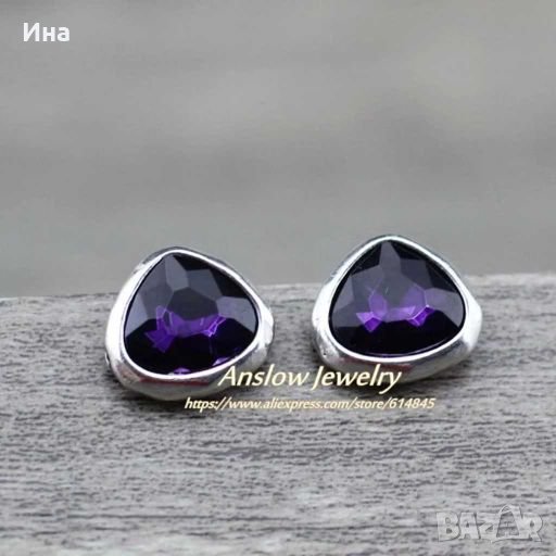 Обеци с лилави камъни, снимка 1