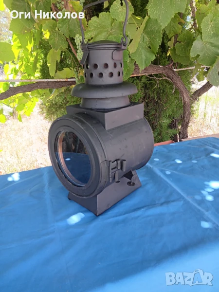 Старинен голям транспортен газов фенер, снимка 1