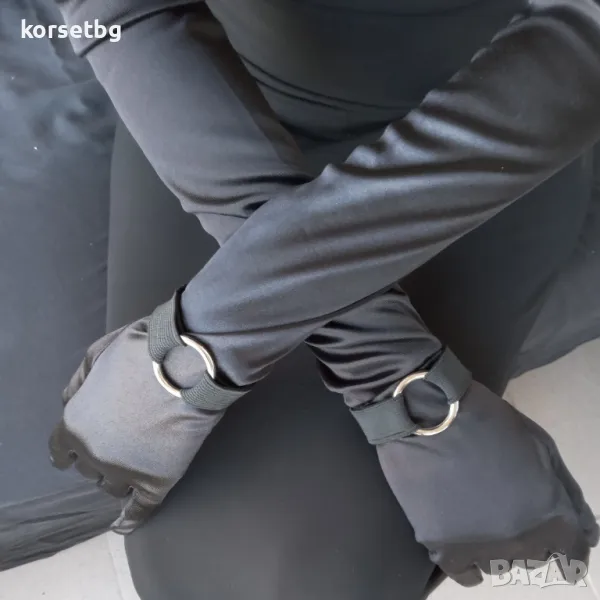 Дълги черни сатенени ръкавици и харнес гривни, модел 25161-Satin+4002-2pcs, снимка 1