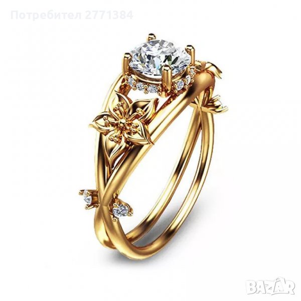 Страхотен дамски златен пръстен (медицинско злато) дизайн цвете с камък Сваровски налични вс размери, снимка 1