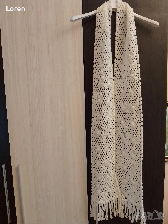 Ново!Бял руски шал материя изкуствена машинна плетка, снимка 1