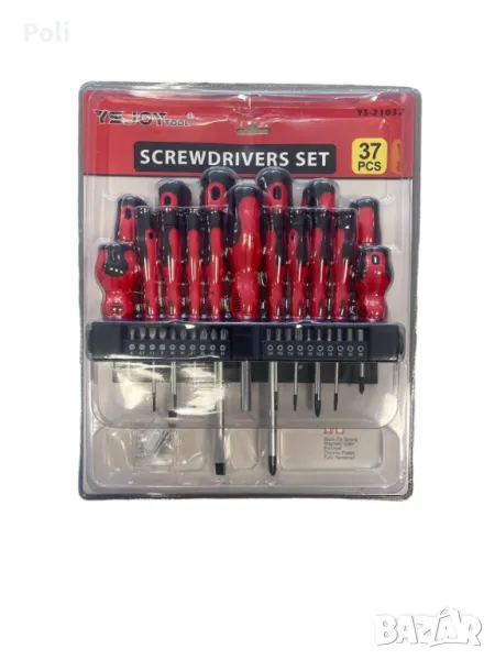 Комплект отвертки и битове с държач 37 части, черни/червени, снимка 1