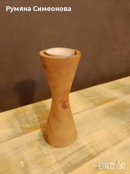 Дървен свещник , снимка 1