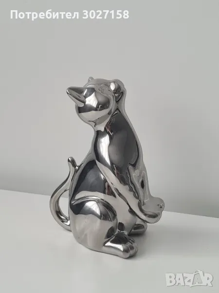 Сребриста декоративна фигурка котка, снимка 1