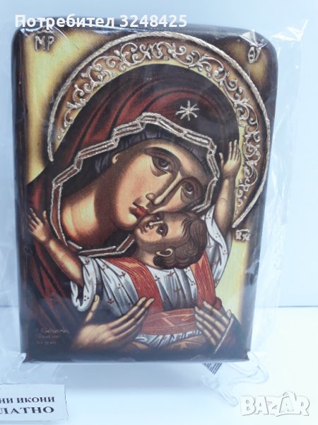 Икона на платно А5 на Пресвета Майка Богородица Закрилница - ръчна изработка . Модел А. , снимка 1
